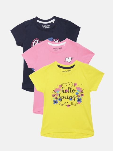 

Miss & Chief Girls Pack Of 3 Pure Cotton Regular Top, Navy blue
