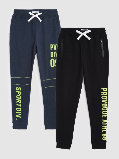 

Provogue Boys Pack of 2 Typography Print Pure Cotton Joggers, Black