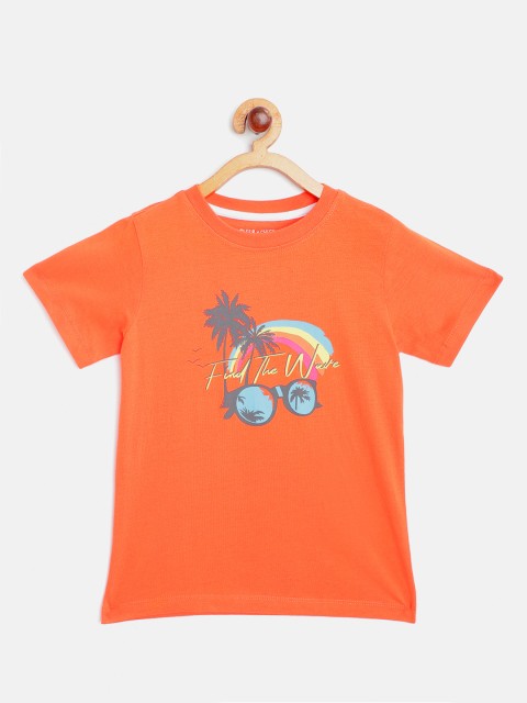 

Miss & Chief Boys Orange & Black Tropical Print Cotton T-shirt