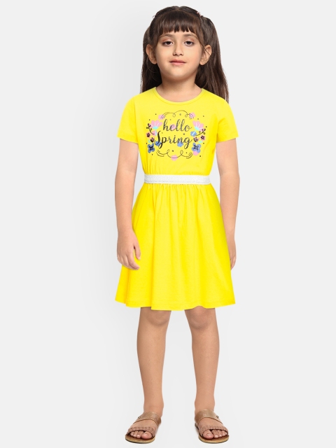 

Miss & Chief Yellow Pure Cotton Gathered Fit & Flare Dress