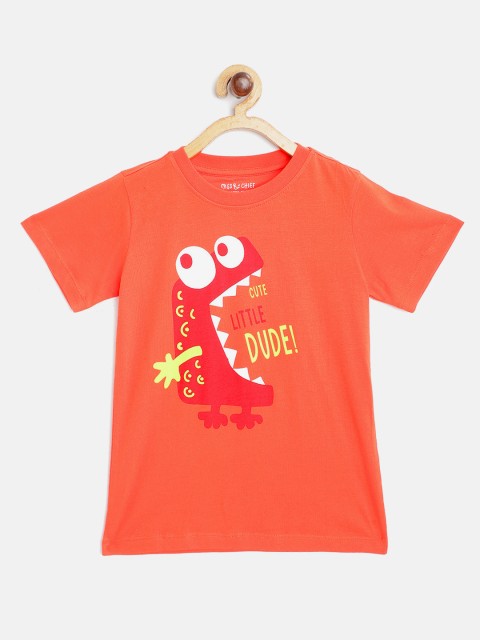 

Miss & Chief Boys Orange & Maroon Graphic Print Cotton T-shirt