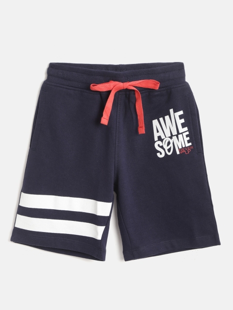 

Miss & Chief Boys Navy Blue & White Cotton Striped Shorts with Printed Detail