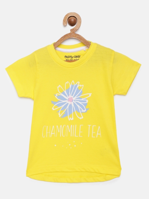 

Miss & Chief Girls Yellow Printed Pure Cotton Regular Top