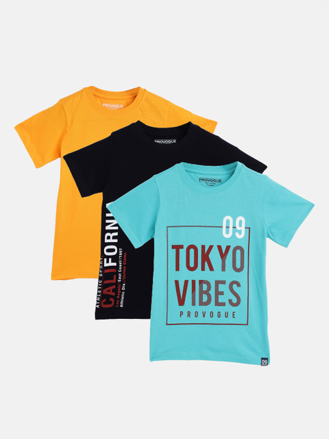 

Provogue Boys Pack of 3 Pure Cotton T-shirts, Blue