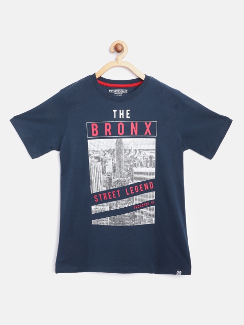 

Provogue Boys Navy Blue & Grey Cotton Printed Round Neck T-shirt