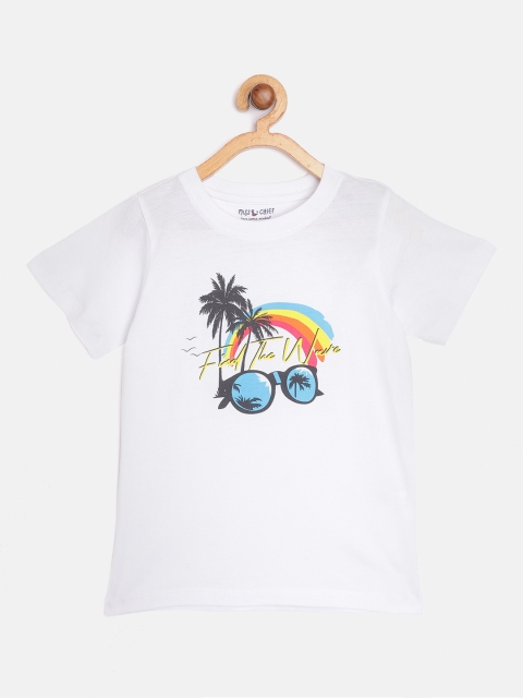 

Miss & Chief Boys White & Blue Tropical Print Cotton T-shirt