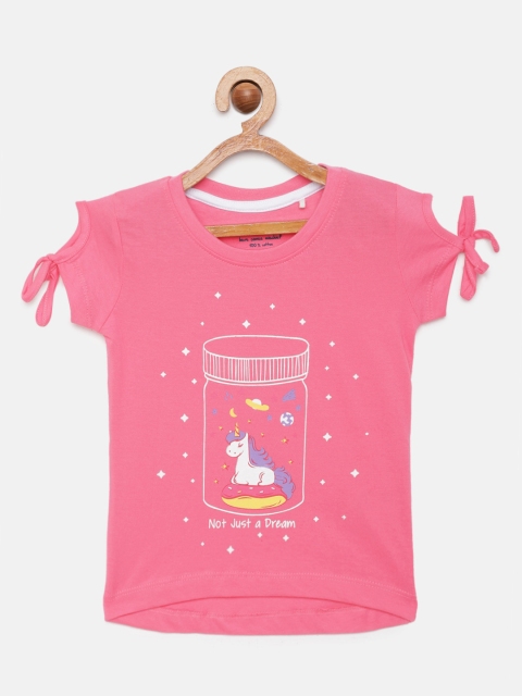 

Miss & Chief Girls Pink Printed Pure Cotton Regular Top