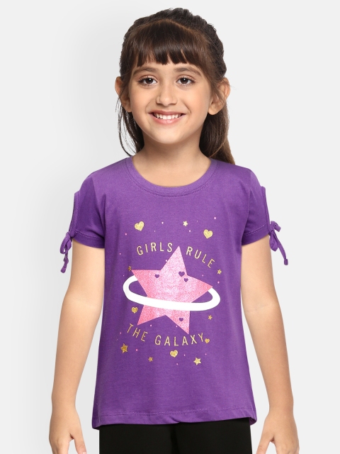 

Miss & Chief Girls Purple Typography Printed Pure Cotton Top