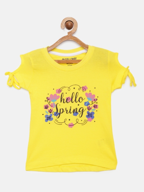 

Miss & Chief Girls Yellow Printed Pure Cotton Regular Top