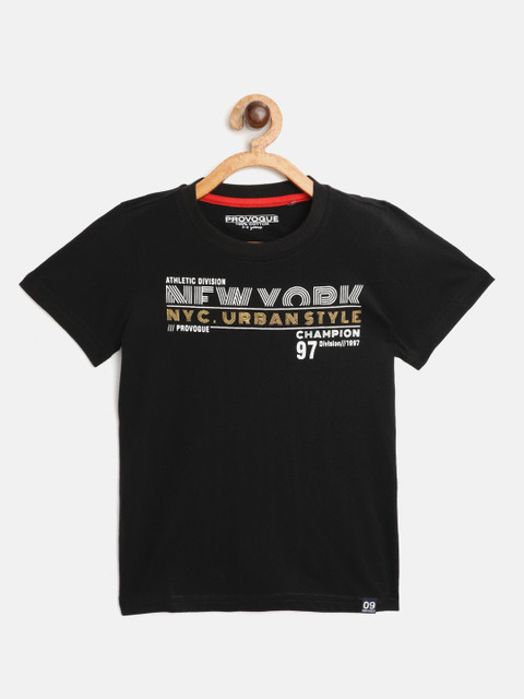 

Provogue Boys Black Cotton Typography Printed T-shirt