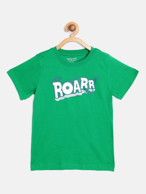

Miss Chief Boys Green White Typography Print Pure Cotton T-shirt