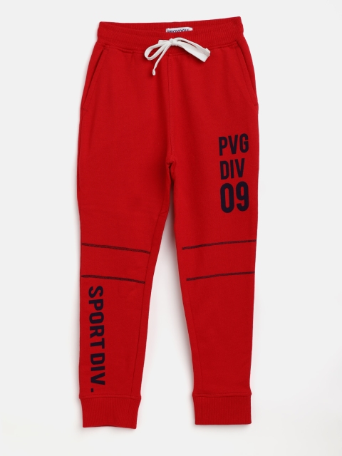 

Provogue Boys Red & Navy Blue Typography Print Pure Cotton Joggers