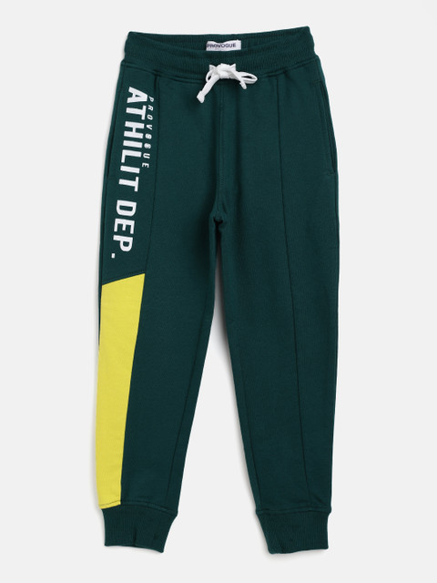 

Provogue Boys Green & Yellow Typography Print Detail Pure Cotton Joggers