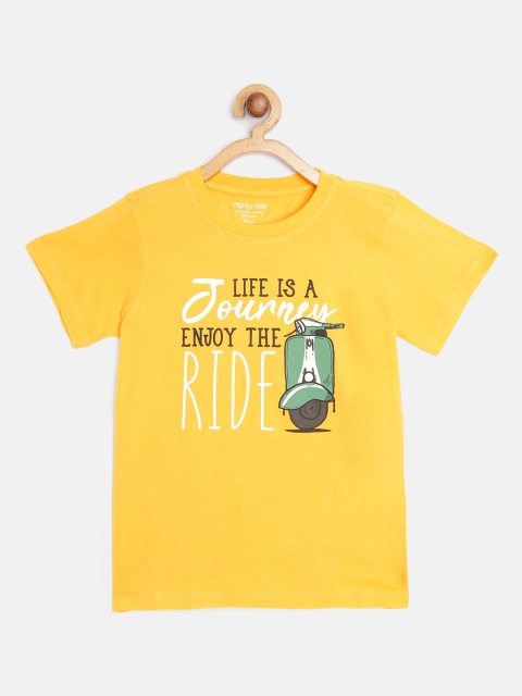 

Miss & Chief Boys Yellow & White Slogan Print Pure Cotton T-shirt