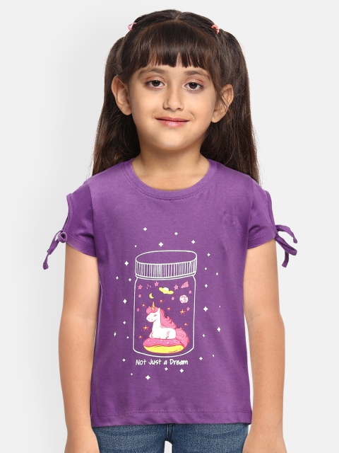 

Miss & Chief Girls Purple Printed Pure Cotton Regular Top