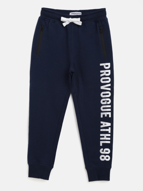

Provogue Boys Navy Blue & White Typography Print Pure Cotton Joggers