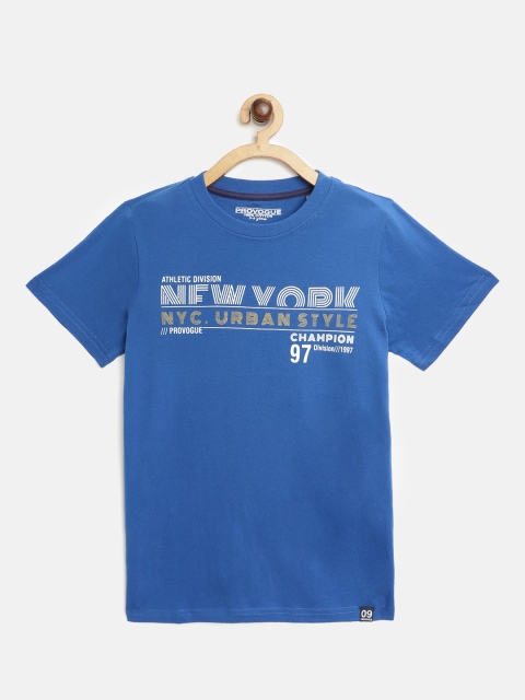 

Provogue Boys Blue Cotton Typography Printed T-shirt