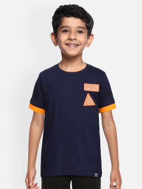 

Provogue Boys Navy Blue Solid Pure Cotton T-shirt