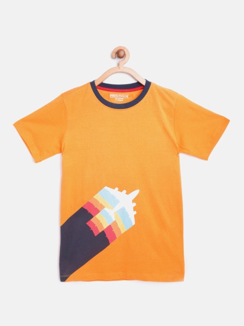 

Provogue Boys Orange Placement Graphic Print Cotton T-shirt
