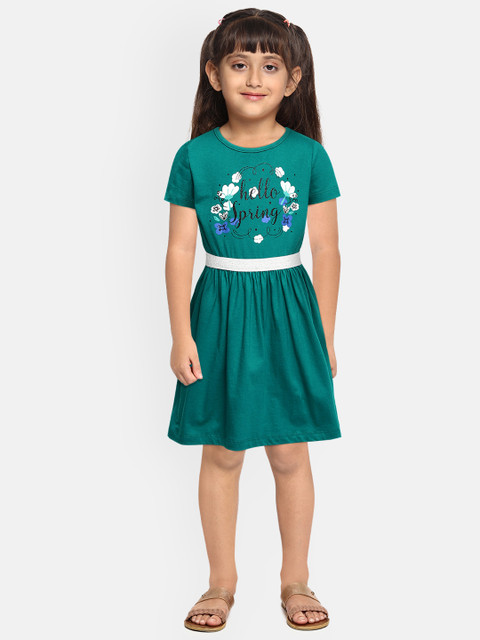 

Miss & Chief Green Pure Cotton Gathered Fit & Flare Dress