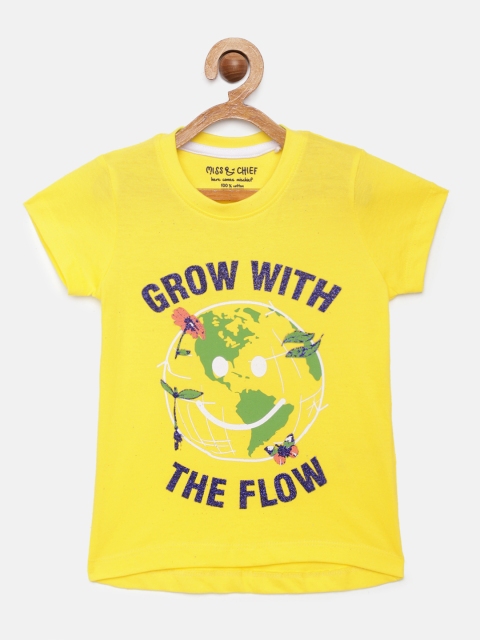 

Miss & Chief Girls Yellow Printed Pure Cotton Regular Top