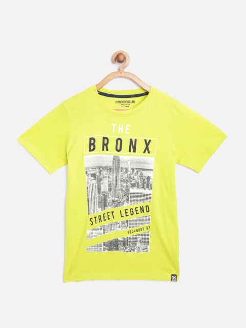 

Provogue Boys Lime Green Cotton Printed T-shirt