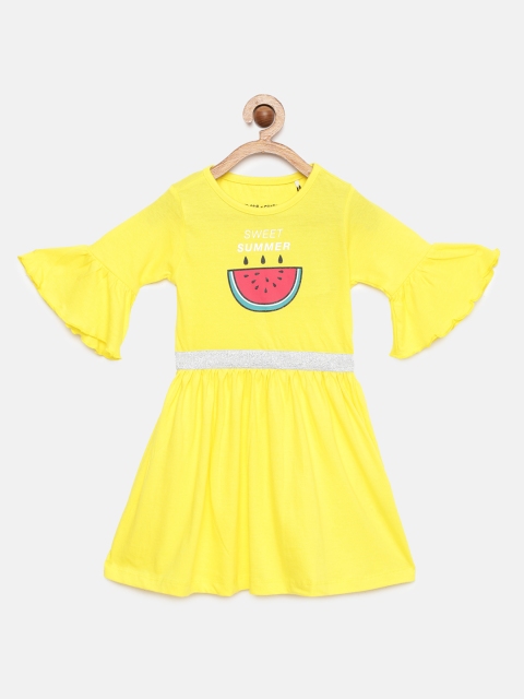 

Miss & Chief Girls Yellow Printed Pure Cotton Fit & Flare Dress
