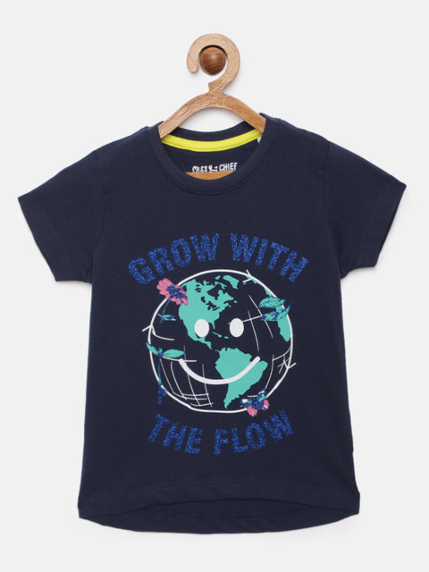 

Miss & Chief Girls Blue & Navy Blue Printed Pure Cotton Regular Top