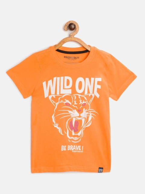 

Provogue Boys Orange Cotton Printed T-shirt