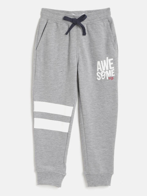 

Miss & Chief Boys Grey Melange & White Solid Pure Cotton Joggers