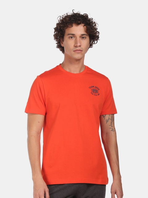 

U.S. Polo Assn. Men Orange Solid Round Neck T-shirt
