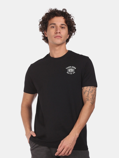 

U.S. Polo Assn. Men Black Solid Round Neck T-shirt