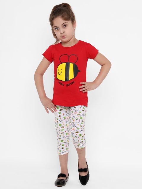 

Nauti Nati Girls Red & Off-White Printed Cotton T-shirt with Pyjamas