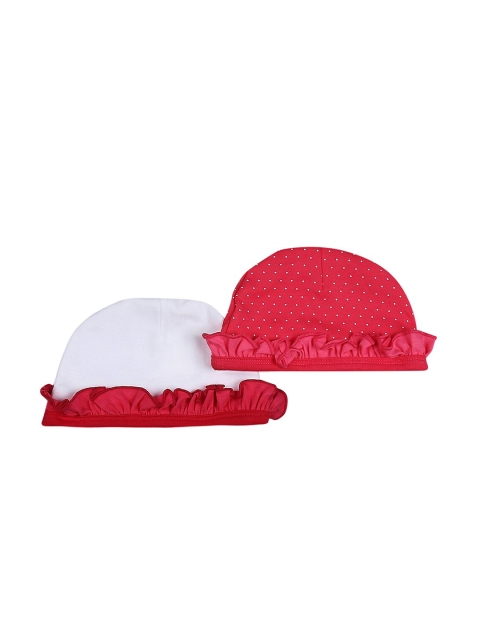 

Chirpie Pie by Pantaloons Girls Set Of 2 Pink & White Printed Beanie