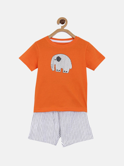 

NOT Unisex Kids Orange & White Printed T-shirt with Shorts
