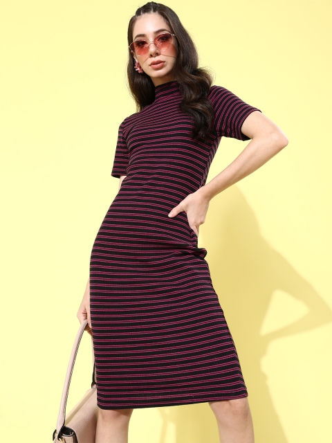 

DressBerry Women Stylish Black Striped Knitted Dress