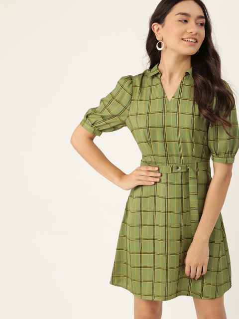 

DressBerry Green & Black Checked Shirt Dress