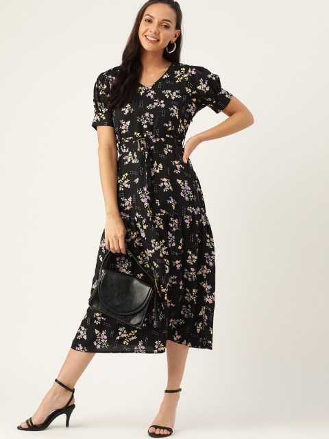 

DressBerry Black & Yellow Floral Midi Wrap Dress