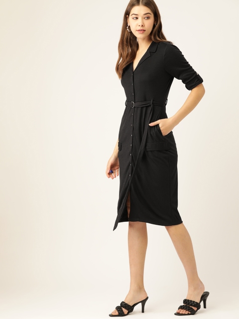 

DressBerry Black Solid Shirt Dress with Belt