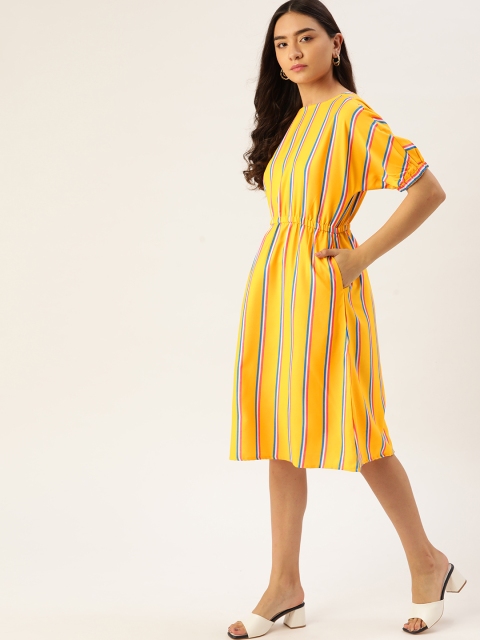

DressBerry Yellow & Blue Striped A-Line Midi Dress