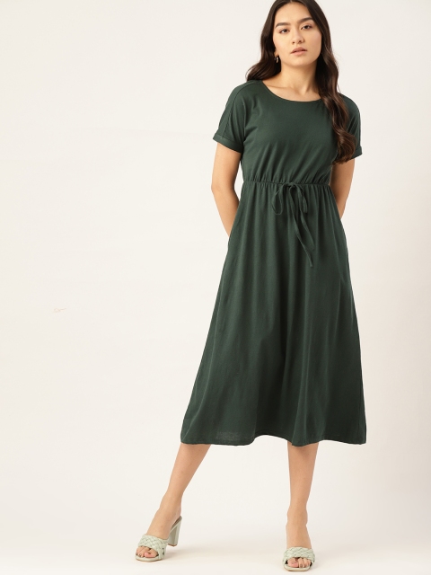 

DressBerry Green Solid Sustainable & Recycled Midi Fit & Flare Dress