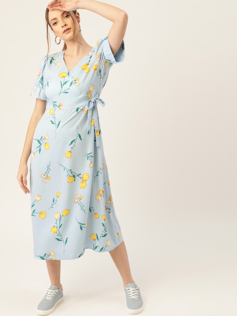 

DressBerry Blue & Yellow Floral Midi Wrap Dress