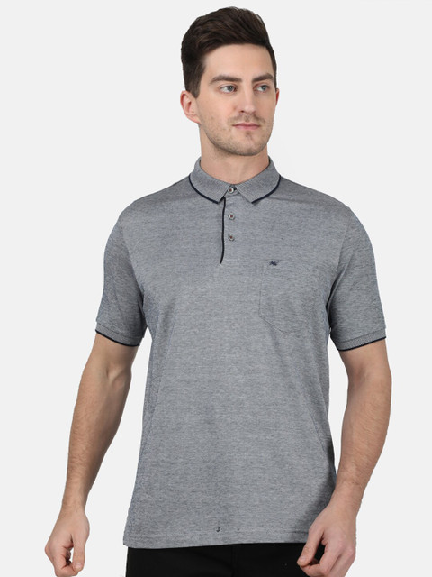 

Monte Carlo Men Grey Self Design Polo Collar T-shirt
