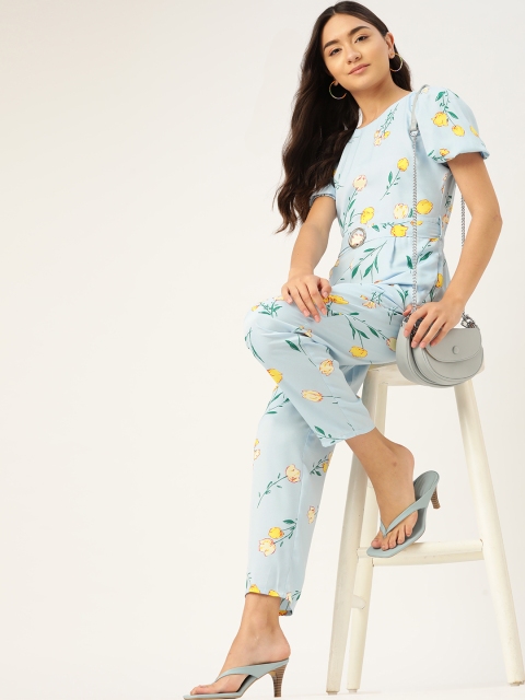 

DressBerry Blue & Yellow Floral Printed Basic Jumpsuit