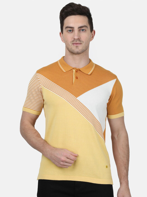 

Monte Carlo Men Mustard Colourblocked Polo Collar T-shirt