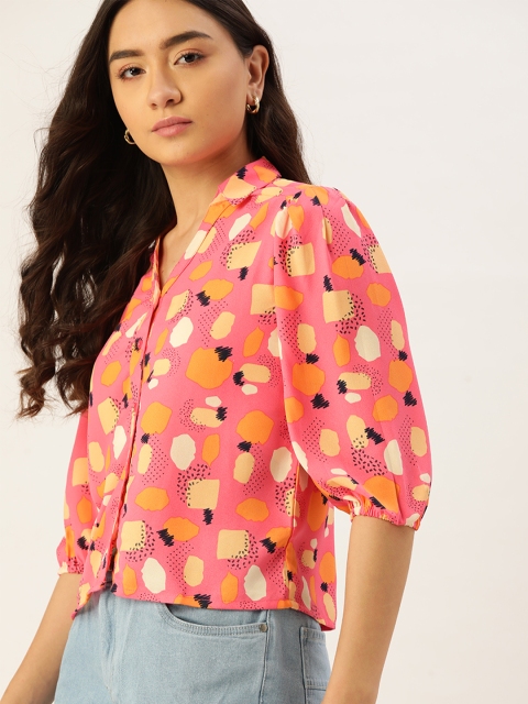 

DressBerry Women Pink & Coral Orange Printed Casual Shirt