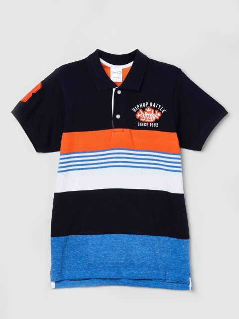 

max Boys Blue & Orange Striped Pure Cotton Polo Collar T-shirt