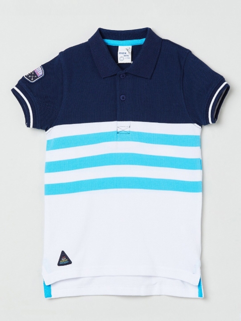 

max Boys Blue & White Colourblocked Pure Cotton Polo Collar T-shirt