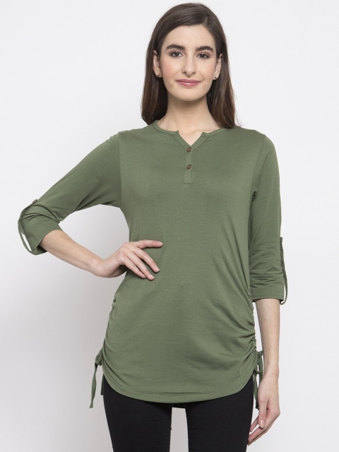 

Kalt Women Green Solid Tunic, Olive