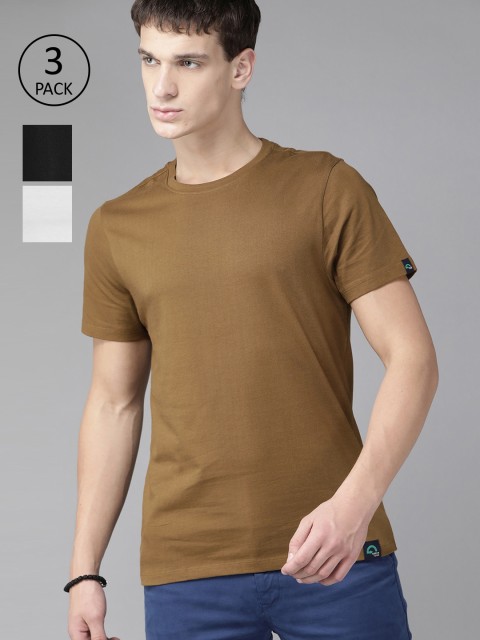 

Roadster Men Pack of 3 Solid Round Neck T-shirts, Olive